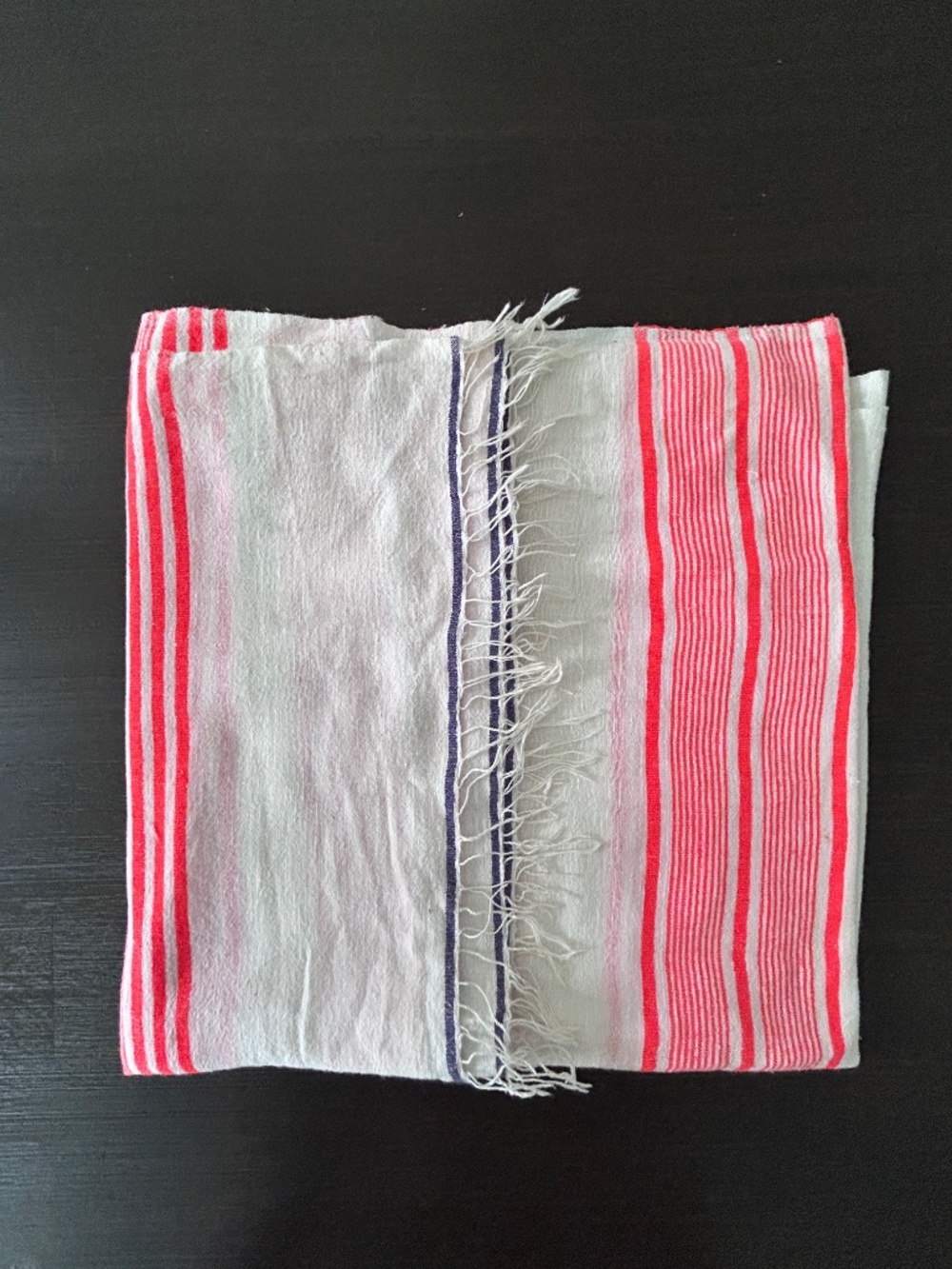 lemlem Handwoven Gauzy Cotton Striped Scarf Shawl - Red /Orange, Blue, White
